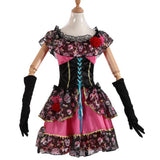 Déguisement Catrina Femme Robe Rose à Motif Crâne 3-Pièces pour Le Jour des Morts