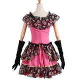 Déguisement Catrina Femme Robe Rose à Motif Crâne 3-Pièces pour Le Jour des Morts