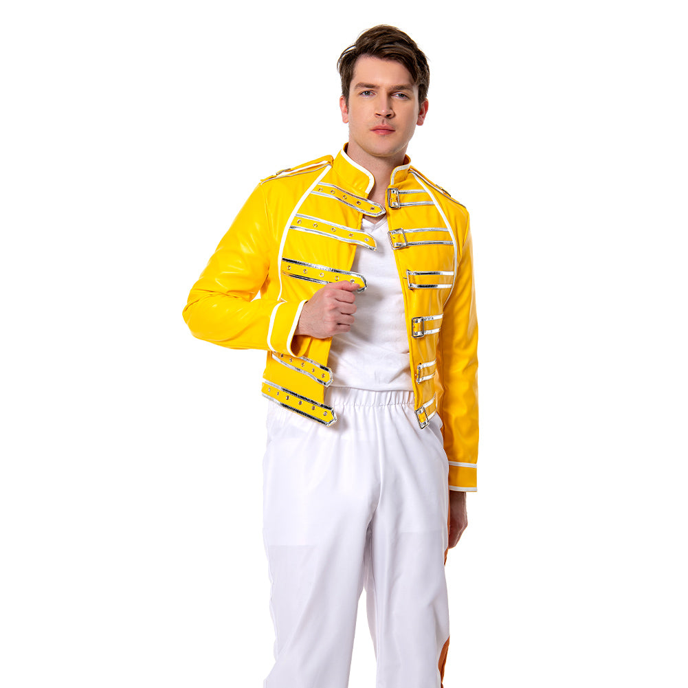 Queen Freddie Mercury Veste Jaune En Similicuir Cosplay Costume