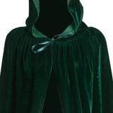 Femme Sorcière Cape à Capuche en Velours Noire/Verte Cosplay Costume
