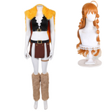 Cosplay Costume Nami One Piece Elbaph Arc(2026) Anime Cosplay Tenue Noire et Brune avec Châle Jaune Femme