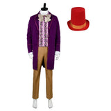 1971 Charlie et la Chocolaterie Willy Wonka Ensemble Violet Cosplay Costume Chapeau