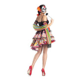 Déguisement Catrina Femme Robe Rose à Motif Crâne 4-Pièces pour Le Jour des Morts