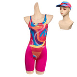 2023 Barbie Femme Margot Robbie Barbie Rose Ensemble Imprimé Costume Chapeau