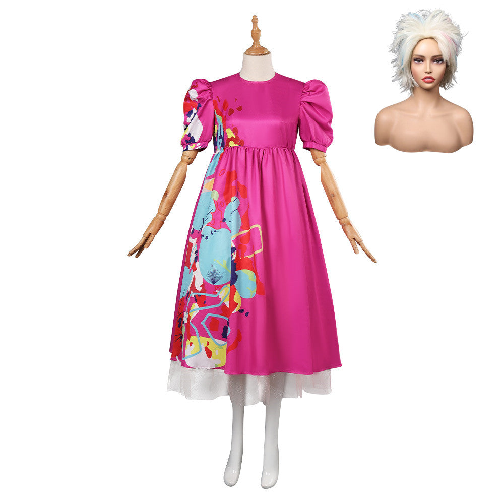 2023 Barbie Rose Robe Ensemble Weird Barbie Cosplay Costume Perruque