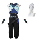 Cosplay Costume Jett Valorant Jeu Cosplay Tenue Noire et Bleue Femme