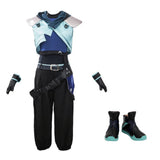Cosplay Costume Jett Valorant Jeu Cosplay Tenue Noire et Bleue Femme