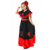 Déguisement Catrina Fille Robe Noire avec Motif Rose Rouge pour Le Jour des Morts Mexicain