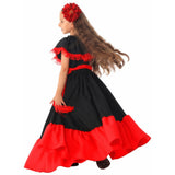Déguisement Catrina Fille Robe Noire avec Motif Rose Rouge pour Le Jour des Morts Mexicain