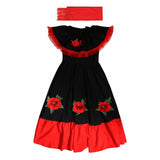 Déguisement Catrina Fille Robe Noire avec Motif Rose Rouge pour Le Jour des Morts Mexicain