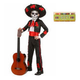 Déguisement Catrina Garçon Gentleman Tenue Noire avec Motif Rose pour Le Jour des Morts Mexicain