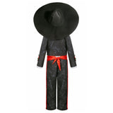 Déguisement Catrina Garçon Gentleman Tenue Noire avec Motif Rose pour Le Jour des Morts Mexicain
