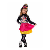 Déguisement Catrina Fille Combinaison Noire+Jupe Rose pour Le Jour des Morts Mexicain