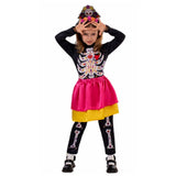 Déguisement Catrina Fille Combinaison Noire+Jupe Rose pour Le Jour des Morts Mexicain