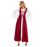 Médiéval Femme Robe Blanche et Brune Costume