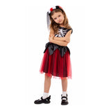 Déguisement Catrina Fille Robe en Tulle Noire et Rouge pour Le Jour des Morts