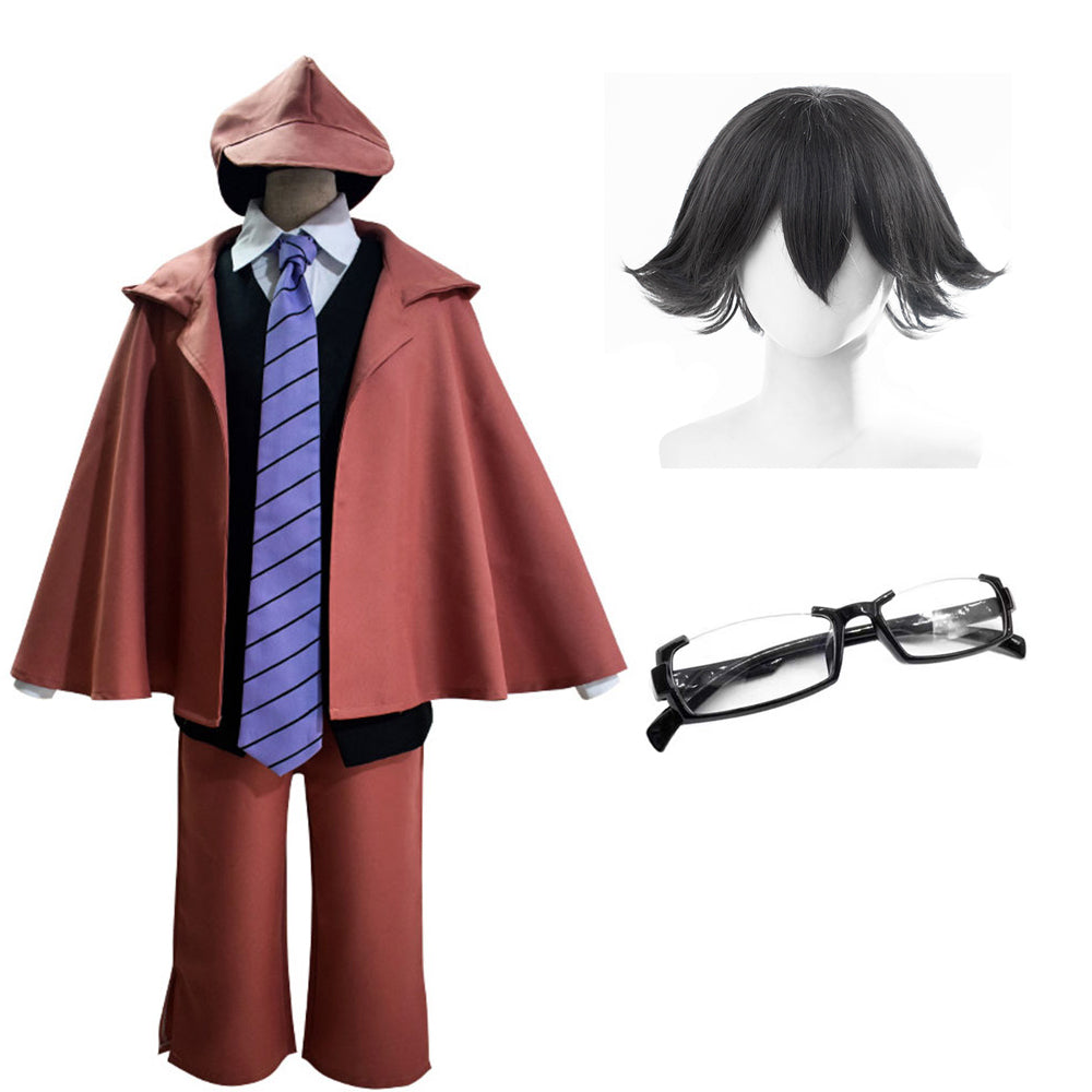 Adulte Bungo Stray Dogs Edogawa Rampo Uniform Cosplay Costume Carnaval Suit Perruque Lunettes