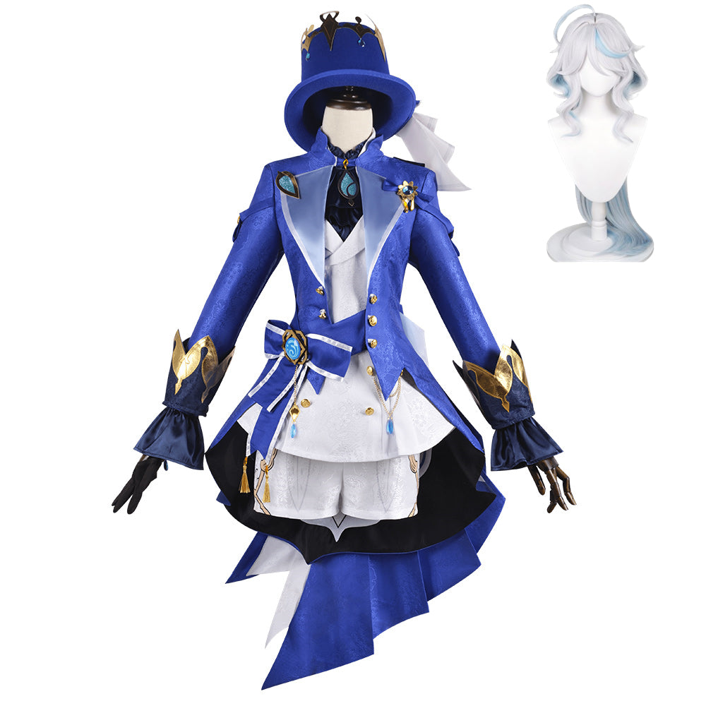 Adulte Genshin Impact Focalors Jeu Cosplay Costume Carnaval Perruque