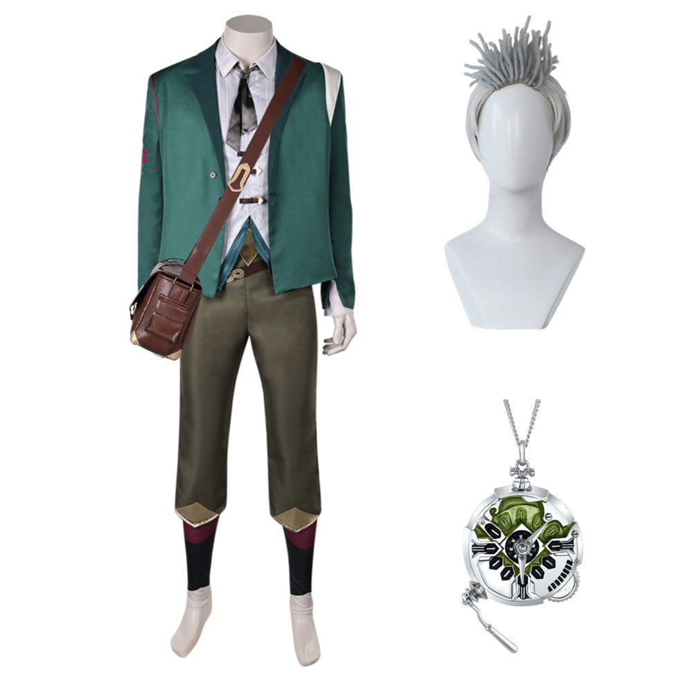 Arcane: League of Legends Saison 2(2024) Ekko Tenue Verte Cosplay Costume Perruque Collier