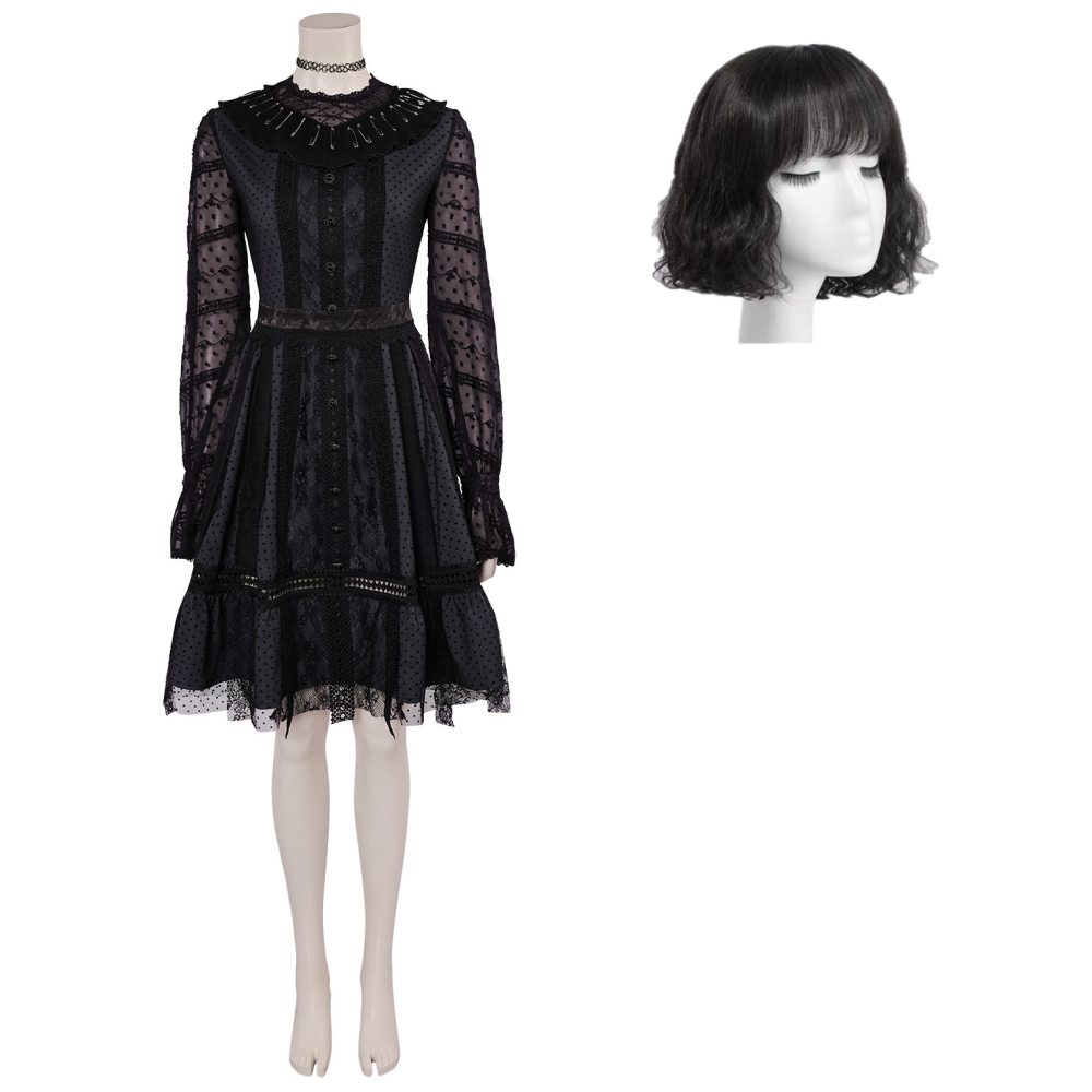 Beetlejuice 2(2024) Lydia Deetz Robe Musicale Noire Courte Cosplay Costume Perruque