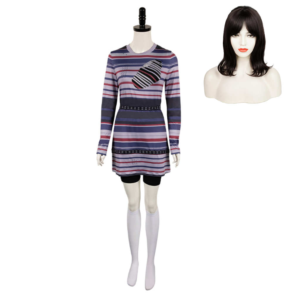 Beetlejuice 2 Astrid Deetz Tenue Rayée Violette Cosplay Costume Perruque