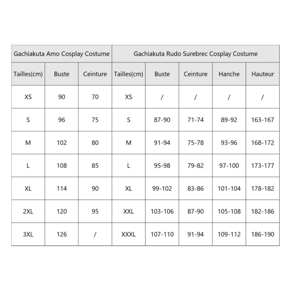 Cosplay Costume Amo et Rudo Surebrec Gachiakuta Anime Cosplay Tenue Couple guide de taille