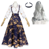 Cosplay Costume Clea Clair Obscur：Expedition 33 Jeu Cosplay Robe Noire et Jaune Femme Perruque Serre tete