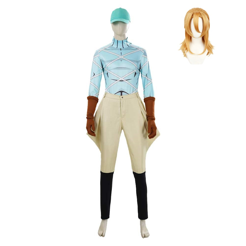 Cosplay Costume Diego Brando JoJo's Bizarre Adventure 7(2026) Anime Cosplay Tenue Bleue et Beige Homme Perruque