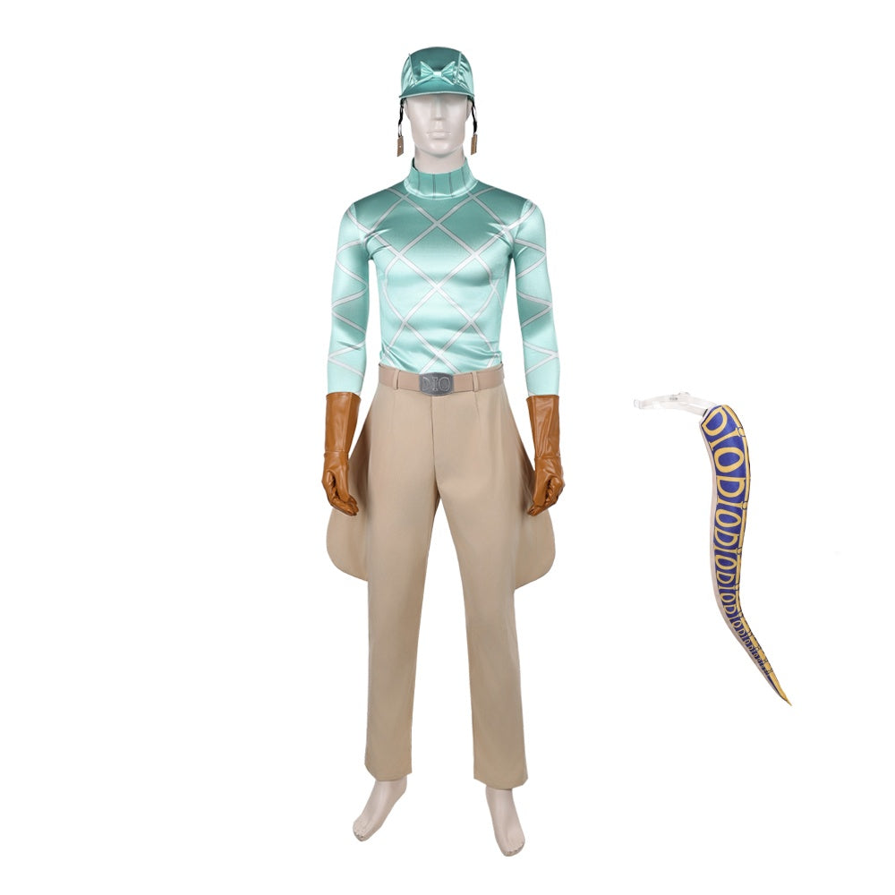 Cosplay Costume Diego Brando JoJo‘s Bizarre Adventure 7(2026) Anime Cosplay Tenue Verte et Marron Homme Queue