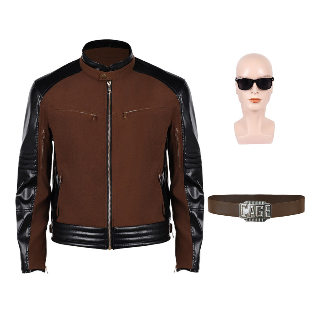 Cosplay Costume Johnny Cage Mortal Kombat 2(2026) Film Cosplay Veste Marron Homme Lunettes Ceinture