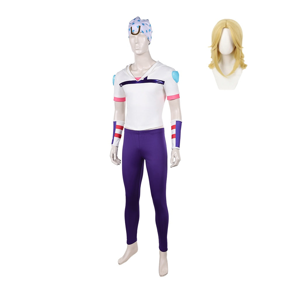 Cosplay Costume Johnny Joestar JoJo‘s Bizarre Adventure 7(2026) Anime Cosplay Tenue Blanche et Violette Homme Perruque