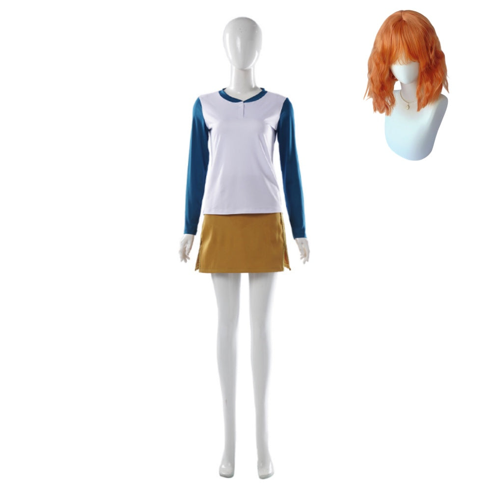 Cosplay Costume Nami One Piece Live Action 2(2026) TV Cosplay Tenue Beige et Blanche Femme Perruque