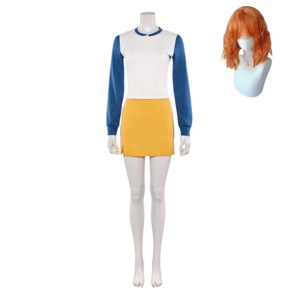 Cosplay Costume Nami One Piece Live Action 2(2026) TV Cosplay Tenue Blanche et Jaune Femme Perruque