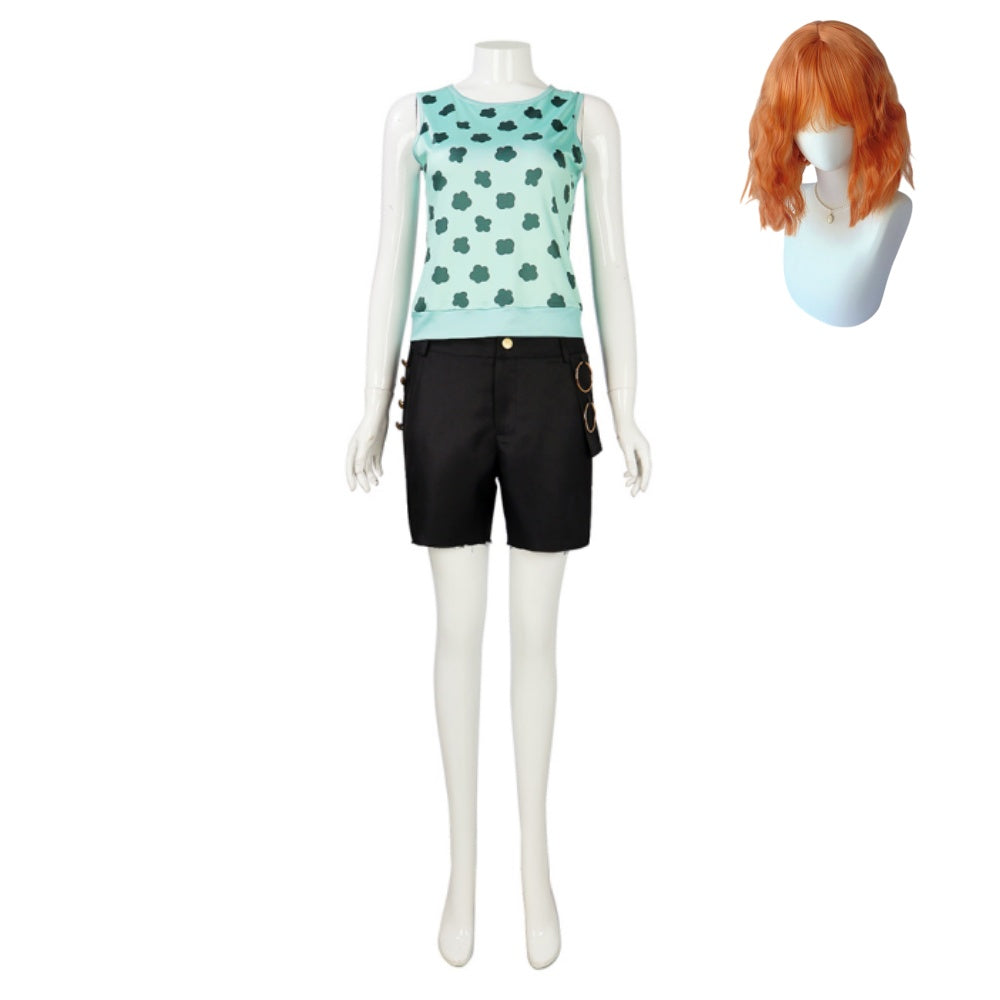 Cosplay Costume Nami One Piece Live Action 2(2026) TV Cosplay Tenue Noire et Verte Femme Perruque