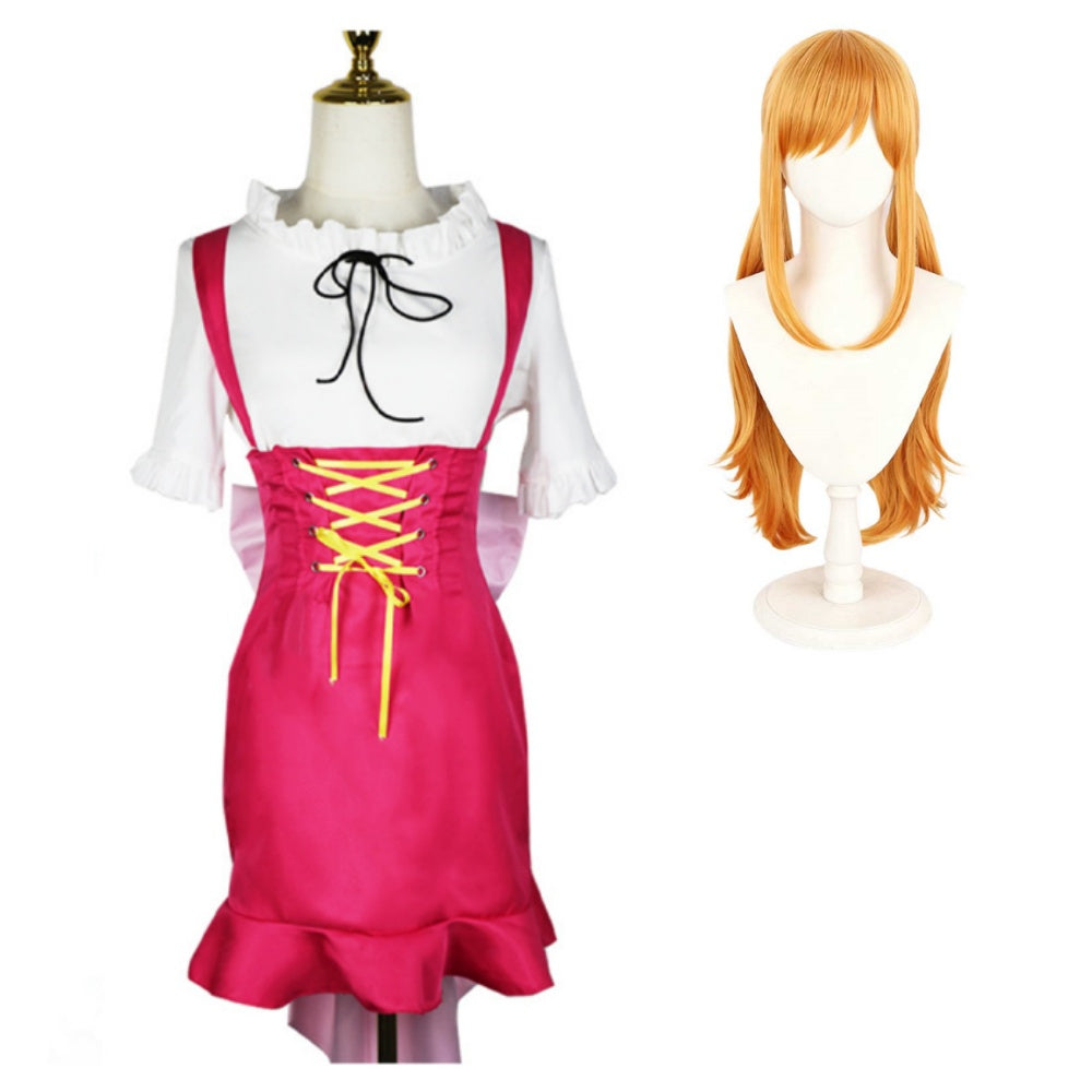 Cosplay Costume Nami One Piece Whole Cake Island Arc Anime Cosplay Tenue Blanche et Rose Femme Perruque