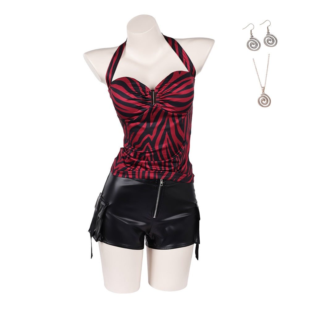 Cosplay Costume Nikki Obsession Film Cosplay Tenue Rouge et Noire Femme Collier Boucles d'Oreilles