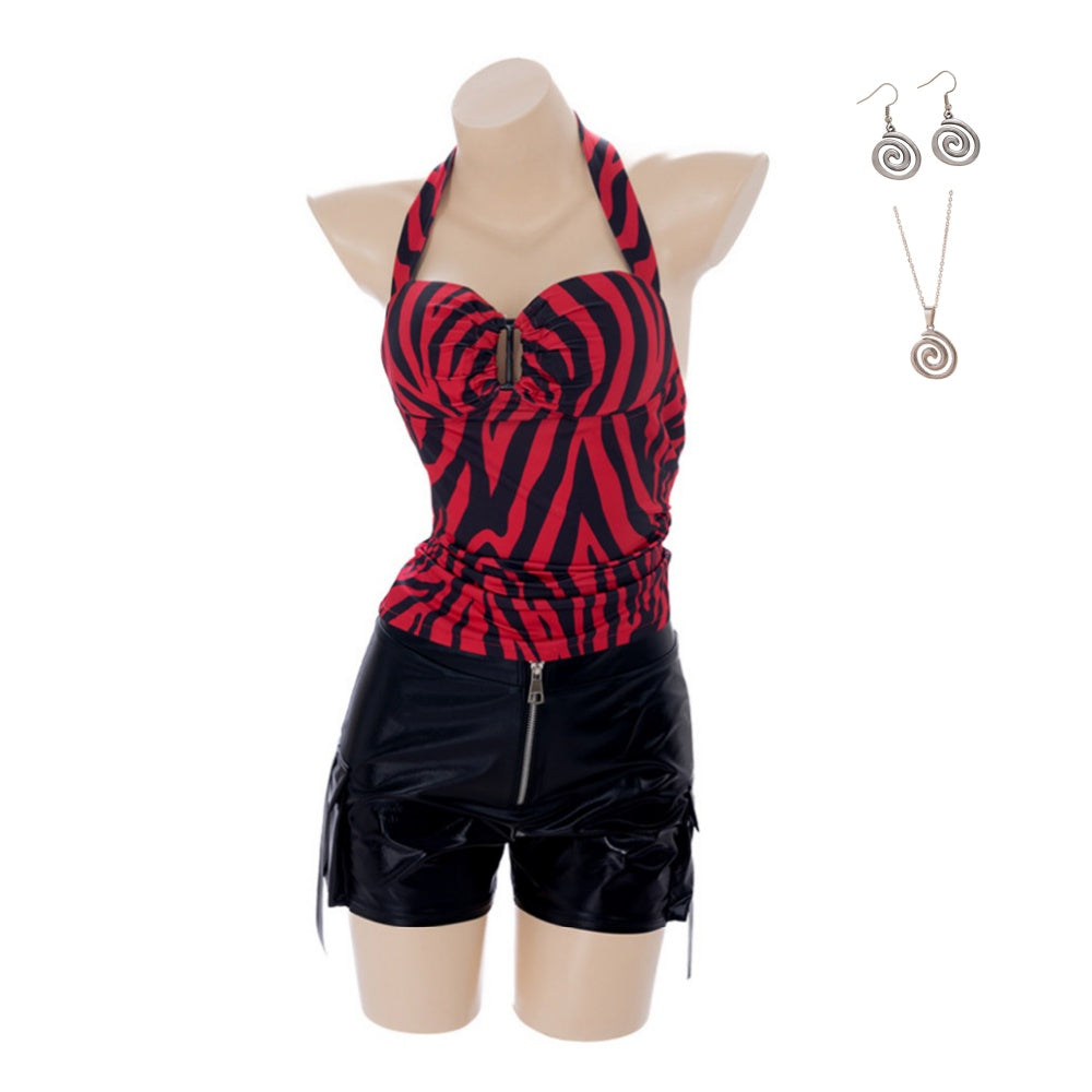 Cosplay Costume Nikki Obsession Film Cosplay Tenue Rouge et Noire Femme Ver.2 Collier Boucles d'Oreilles