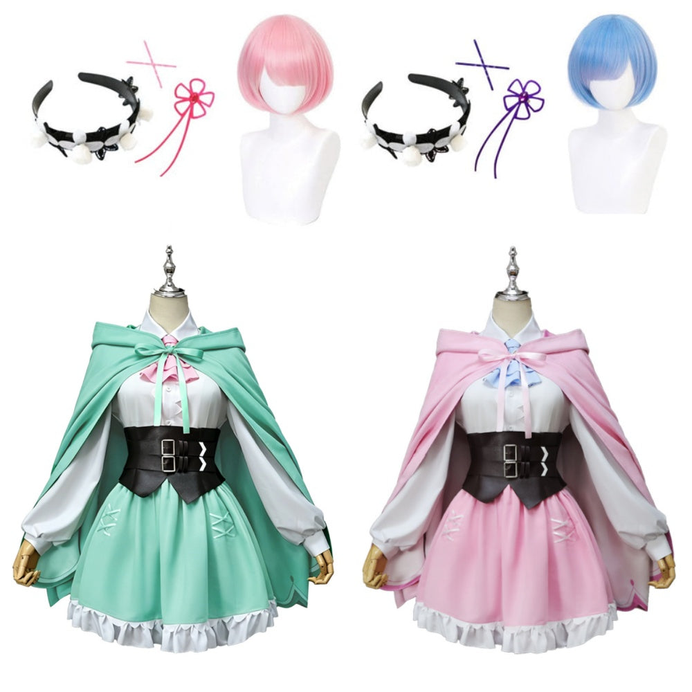 Cosplay Costume Rem et Ram Re Zero Saison 4 The Stars that Inscry the Present(2026) Anime Cosplay Tenue Rose et Bleue Femme