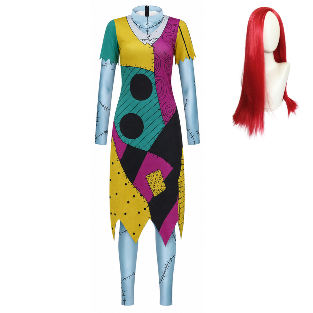 Cosplay Costume Sally L'Étrange Noël de Monsieur Jack Robe+Combinaison Femme Perruque