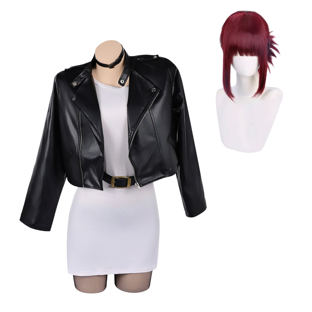 Cosplay Costume Tayama Smoking Behind the Supermarket with You(2026) Anime Cosplay Robe Blanche+Veste Noire Femme Perruque