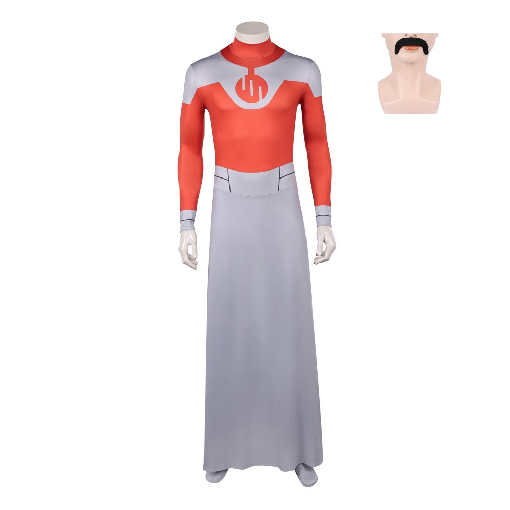 Cosplay Costume Thragg Invincible 4(2026) TV Cosplay Combinaison Rouge et Grise Tenue Homme barbe 1