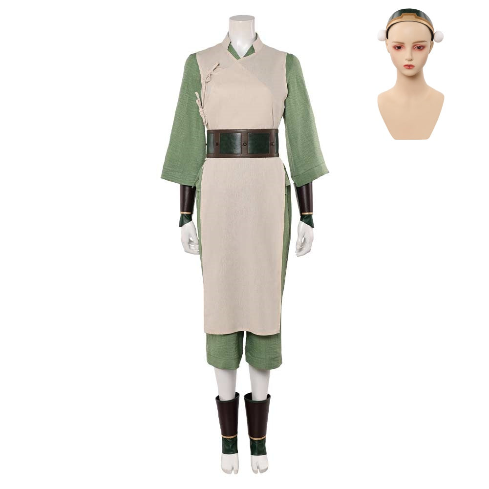Cosplay Costume Toph Beifong Avatar: The Last Airbender 2(2026) TV Cosplay Tenue Beige et Verte Femme Serre-tete