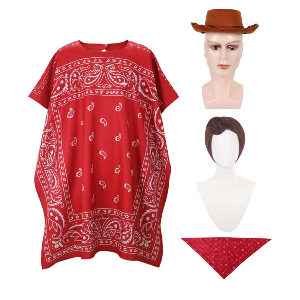 Cosplay Costume Woody Film Cosplay Manteau Rouge Homme Chapeau Perruque Foulard