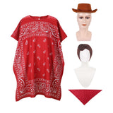 Cosplay Costume Woody Film Cosplay Manteau Rouge Homme Chapeau Perruque Foulard