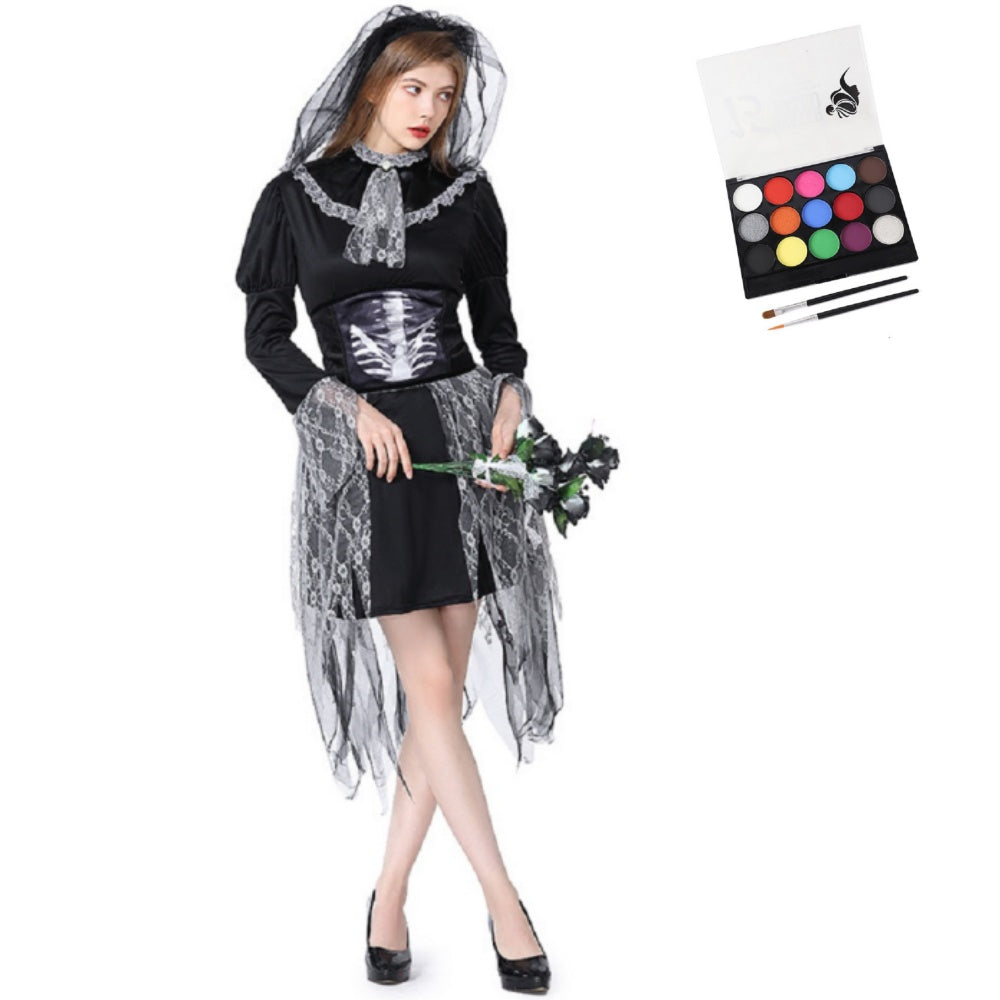 Déguisement Catrina Femme Robe Noire pour Le Jour des Morts Maquillage Scénique