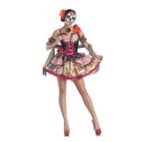 Déguisement Catrina Femme Robe Rose à Motif Crâne 4-Pièces pour Le Jour des Morts