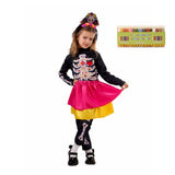Déguisement Catrina Fille Combinaison Noire+Jupe Rose pour Le Jour des Morts Mexicain_crayons