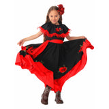 Déguisement Catrina Fille Robe Noire avec Motif Rose Rouge pour Le Jour des Morts Mexicain