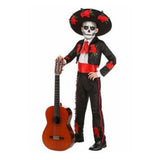 Déguisement Catrina Garçon Gentleman Tenue Noire avec Motif Rose pour Le Jour des Morts Mexicain