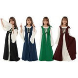 Déguisement Fille Robe Médiévale Renaissance à Col Carré et Taille Nouée Costume Vintage